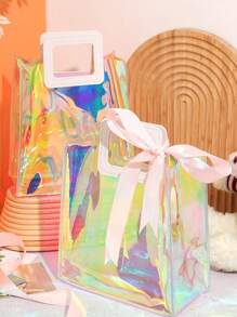 Colorful Clear Laser Bag With Handles, Holographic Small Gift Bag Clear Birthday Gift Bags For Women Wedding Gift Bags , Shopping Bag, Party Gift Bag, Craft Tote Bag, Party Favors, Party Gift Decor - Reusable, Foldable, Easy To Clean