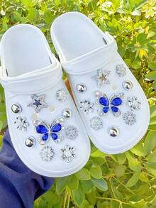 20pcs Silver Butterfly & Flower Shoe Decoration, Suitable For Clogs, Garden Shoes, Beach Shoes, DIY Detachable Accessories