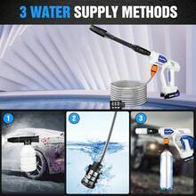 Vandise Cordless Wireless High Power Pressure Washer Jet Wash Car Patio Cleaner With Li-Ion Battery, Adjustable Nozzls, Accessories, 5M Hose Cordless Pressure Washer, 21V Portable Electric Pressure Washer, 45Bar/6534PSI, With A 5 - Meter Flexible Hose And 1 * 1500mAh Battery, Used For Car Washing, Cleaning, And Irrigation. - 白色 - 查看 9