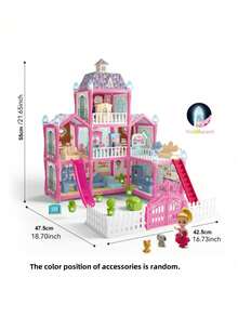 Christmas Decoration Diy Large Princess House Girls' Pretend Play Plastic Parent-Child Interactive Toy Set Assembly Building Block Multiple Scene Pink Simulation Family Nightlight Castle Villa,Home Decoration - Multicolor - View 17