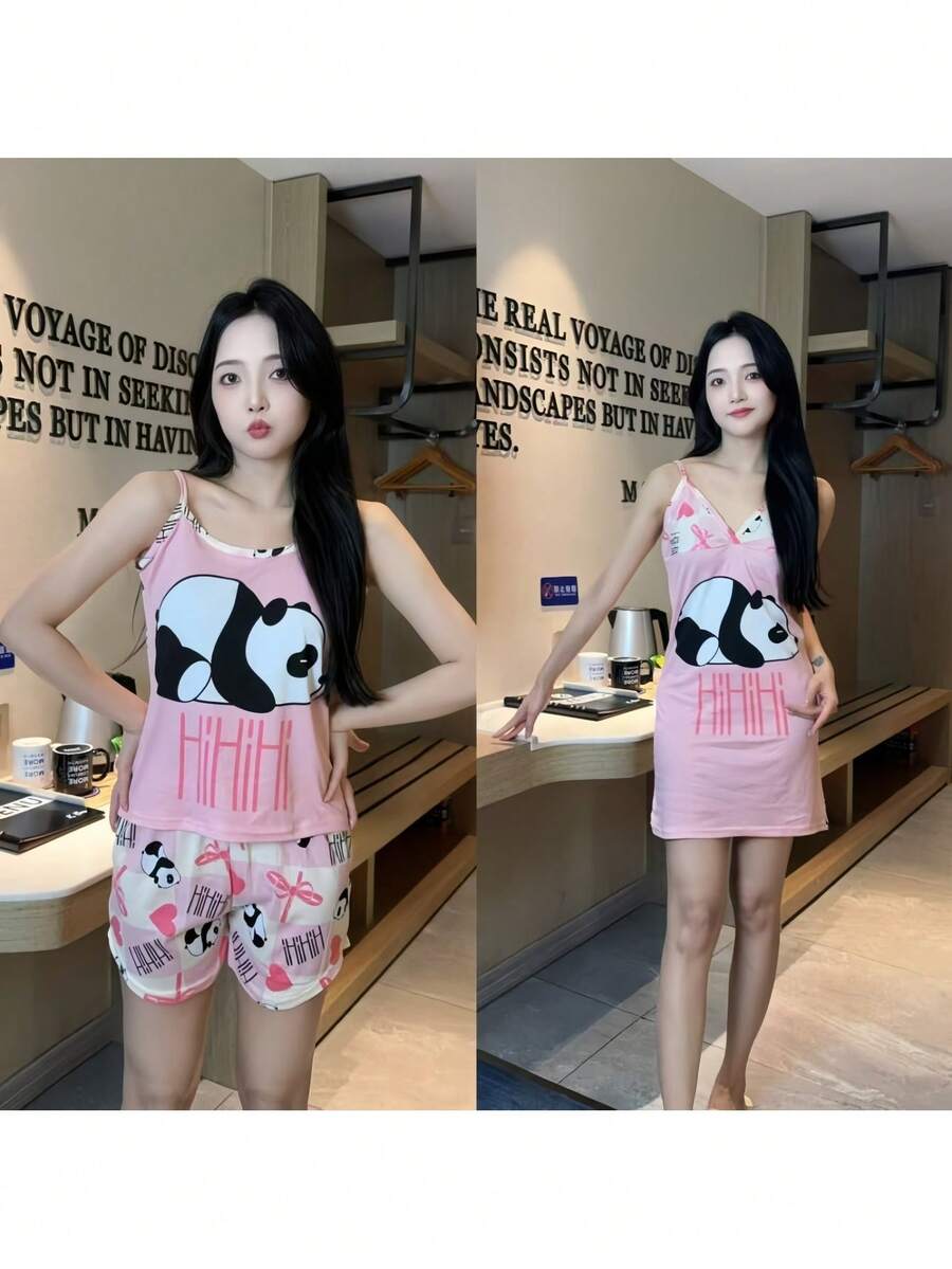 Conjunto de pijama de tres piezas para mujer - Albaricoque - Ver 1