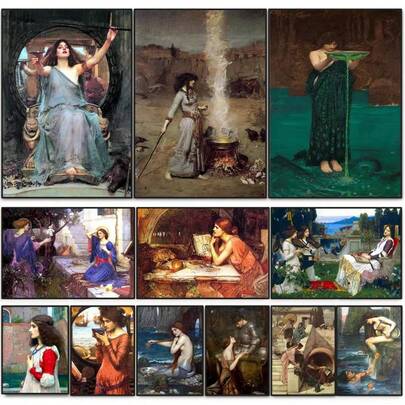 1 件/3 件墙面艺术海报可选框架/带框流行约翰·威廉复古墙面艺术海报魔法圈女巫帆布画印刷杰森和美狄亚图片用于家居装饰