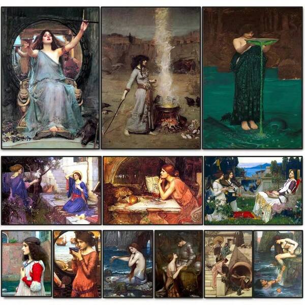 1 件/3 件墙面艺术海报可选框架/带框流行约翰·威廉复古墙面艺术海报魔法圈女巫帆布画印刷杰森和美狄亚图片用于家居装饰