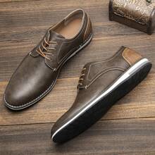 Men's Business Casual Shoes, Color Block Leather Upper, Retro Derby Shoes, KD4163 White Stitching