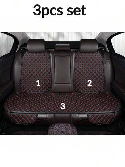 3-delars set nya bekväma universella bilsäteskuddar i nappaläder, med stjärnbroderat ryggstöd och halkfri design, lämpliga för alla årstider
