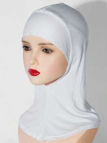 1pc Women Fashion Solid Color Elastic Skull Cap, Convenient Neck Scarf Wrap - Black and White - View 11