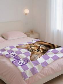 1pc Customizable Checkerboard Flannel Blanket, Personalize With Photos, Names, Suitable As Gift For Girls, Boys, Adults, Valentine's Day, Lightweight, Soft, Cozy For Bed, Sofa, Camping, Travel, All Seasons, 8 Sizes - Style a - View 6