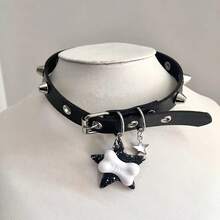 Leather Choker Collar Necklace For Women, Cute Bone Gothic Punk Rock Choker Collar (Black) Adjustable PU Leather-Romance - 黑色 - 查看 3
