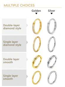 1 Piece/High-Quality Hypoallergenic 316L Surgical Stainless Steel, Inlaid With Shiny Zirconia Silver Nose Ring - Fashionable Double-layer Nose Ring-a - View 7