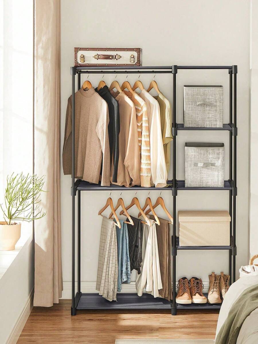 RYG024G02 Storage Cabinet, Folding Wardrobe, Wardrobe, Metal Wardrobe With Hanging Bars, Clothes Rack, Organizer For Cloakroom, Bedroom, 43 X 112 X 165 Cm, Grey - 灰色 - 查看 1