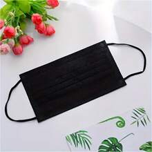 100 片/50 片成人黑色透气口罩 - 防过敏、透气面料、佩戴舒适、带弹性耳挂、无需电池、加厚透气口罩