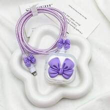 5 Peças/Conjunto de Acessórios de Carregador Compatíveis com Adaptador de Carregador Padrão Britânico de 20W, Incluindo: Protetor de Cabo 16 Pro Max, Enrolador de Cabo, Fixador de Cabo, Cabo Anti-Quebra, Protetor de Cabeça de Carregador em Formato de Laço - Rosa chiclete - Visão 7