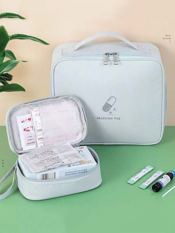 1 pieza Bolsa de primeros auxilios, Caja de almacenamiento de medicamentos portátil, Botiquín de emergencia y envase para píldoras para el hogar, viajes y oficina