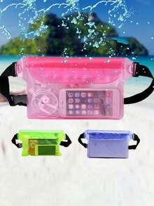 Bolso de playa impermeable, bolso de cintura para deportes al aire libre, bolsa impermeable para teléfono móvil de tres capas con sellado de PVC, ligera y protectora para pantalla táctil para nadar y bucear, accesorio esencial para vacaciones en la playa, campamento y viajes