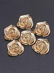 6 peças/pacote Botões Metálicos Elegantes e Brilhantes de Flor de Rosa de 30mm, Botões Decorativos de Costura Manual da Moda para Casaco, Suéter, Vestido, Jaqueta, Artesanato DIY, Sapatos, Chapéus, Caixas de Presente, Jóias