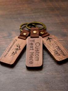 1-12 pièces Porte-clés en bois de noyer noir avec anneau, gravure laser personnalisable avec nom, logo et texte, accessoire de porte-clés en bois personnalisé pour cadeau - Noyer - Voir 7