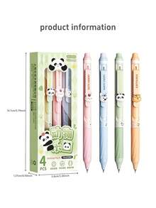 4pcs Lovely Animal Erasable Gel Ink Pens Set, Cartoon Pink Pull-Down Extended Clips 0.5mm Ballpoint Black Color Ink For Writing Student Back To School - Multicolor - View 2
