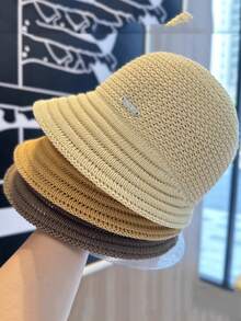 1pc Women Knitted Breathable Fisherman Cap, Multi-Color Korean/Japanese Minimalist & Versatile Slim Sun Hat, Made Of Polyester Fiber - Multicolor - View 10