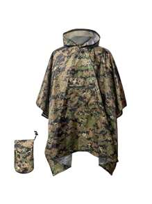 Camouflage wasserdichter Regenponcho, tragbare wiederverwendbare Regenjacke mit Kapuze, geeignet für Männer und Frauen