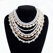 1 Pc Vintage Glamorous Multi-Layer Faux Pearl Necklace, Suitable For Women Evening Party, Wedding Or Gift