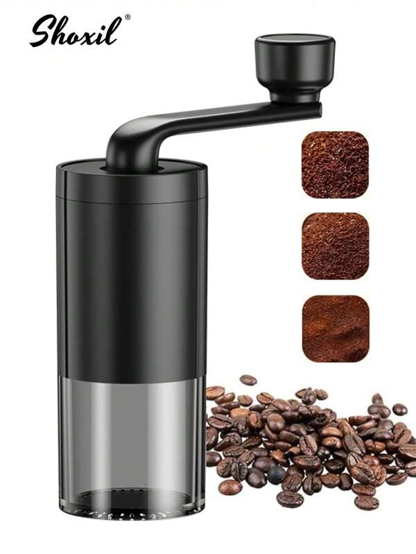 shoxil 1 Stück manueller konischer Kegelmahlwerk Kaffeemühle, Keramikmahlwerk, Handkurbel, tragbar, perfekt für Espresso Zubereitung Zuhause, Reisen, Camping, interne einstellbare Einstellung, sichtbarer Pulverbehälter