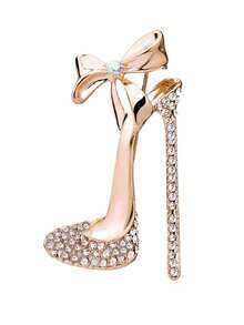Elegant Rhinestone-Encrusted Gradient Bow Brooch Pin - Chic Alloy Fashion Accessory For Women's Blazers, Cardigans & Shawls, With Sparkling High Heel Design - 0091 - View 5
