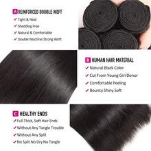 10A Straight Bundles Human Hair 20 22 24 Inch Straight Hair 3 Bundles Unprocessed Brazilian Virgin Hair Bundles Human Hair Extension Double Weft Natural Black - Natural Black - 查看 2