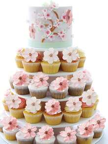 10/30/50 piezas Decoraciones para cupcakes con flores de cerezo, decoraciones de flores de cerezo 3D para pasteles, flores de papel de oblea para decorar cupcakes para baby shower, cumpleaños, boda, decoraciones y suministros para fiestas, coloridos - Multicolor - Ver 2