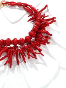 Handmade Bohemian Beaded Choker Necklace - Red - View 4