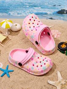 1 Pair Girls' Spring/Summer Comfortable Fashion Casual Lightweight Cute Cartoon Colorful Star Print Breathable Toe-Protecting Pink Beach Clogs - Pink - View 4
