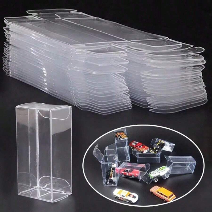 10/50/100 piezas Cajas de exhibición de plástico PVC transparente, caja de almacenamiento de modelos de coches, adecuado para modelos de coches a escala 1/64, caja de almacenamiento de juguetes - caja de almacenamiento transparente con tapa