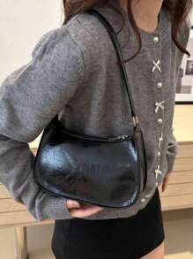 Bolso de hombro con cierre de cremallera de unicolor y minimalista, bolso de media luna elegante y sencillo, bolso de hombro con cremallera, bolso de unicolor de piel sintética, bolso burdeos ideal para Año Nuevo, bolso burdeos de moda