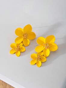 1pair Fashionable & Elegant Double Layered Flower Design Stud Earrings For Women, Perfect For Daily Wear, Festival & Party, Gift