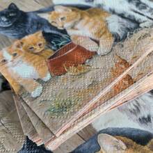 20pcs Soft Cute Cat Print Colored Napkins, Suitable For Wedding Party