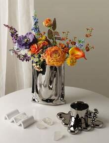 Silber Blume Vase, 9,2 Zoll hoch Minimalist Keramik Vase, eklektische Blumentopf für Home Office Tischdekoration Housewarming Hochzeit Geburtstag Festival Geschenk