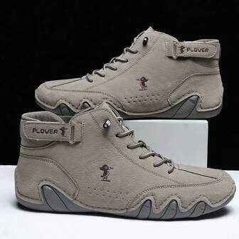 Men's Handmade Mid-Top Casual Boots, Comfortable Shoes With Breathable Microfiber PU Lining, Anti-Slip Rubber Sole For Outdoor Wear, Multi-Functional Fashion Sneakers