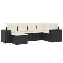 vidaXL Set Divano Da Giardino 6 Pz Con Cuscini Nero In Polyrattan - Black - View 2