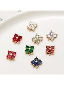 1 pieza/5 piezas Colgante de flor de trébol de cristal de circonia cúbica microincrusted, hecho a mano para hacer pulseras y joyas DIY, de aproximadamente 7,7 * 10 mm incluyendo el anillo, elegante kit de accesorios de colgante de cuentas portátil DIY
