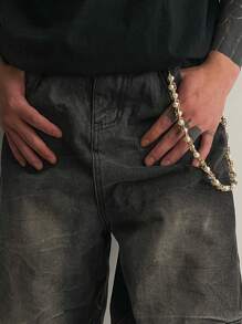 1 Stück Nische Mode Hip-Hop Personalisierte Faux Kunstperle umwickelte Jeansenkette, Taillenkette Accessoire für Männer, Mode Street Outfit Accessoire, Geschenk