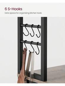 Kitchen Storage Rack, Coffee Bar, Baker's Rack, Total 6 Shelves And 6 Hooks, For Microwave, Steel Frame, Industrial, Greige And Black - Black - View 6