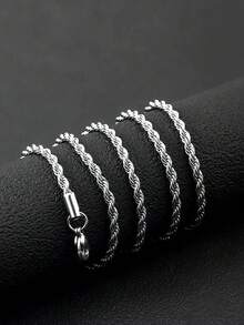 3mm Stainless Steel Silver Twist Chain Necklace, Suitable For Men And Women, Silver And Gold Tone Chain, 16/18/20/22/24 Inches, Christmas, New Year, Holiday, Birthday Gift - Multicolor - View 22
