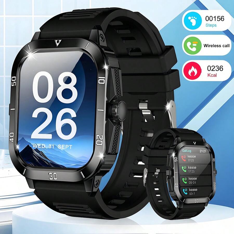1 pieza Smartwatch unisex, compatible con smartphones Android e iOS, pantalla IPS HD de 2,01", batería de larga duración de 350 mAh, control de música, llamada inalámbrica (responder/marcar), podómetro, contador de calorías, notificación, alarma, pronóstico del tiempo, regalo para hombres - Multicolor - Ver 1