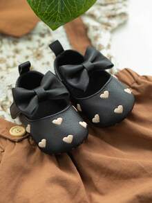 Cute Heart & Bowknot Decor Infant & Toddler Flat Shoes - Black - View 3