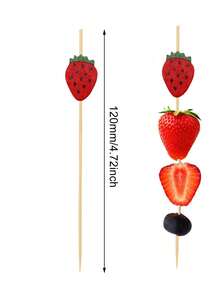 100支/50支/20支装红色草莓水果竹签，4.7英寸草莓主题生日派对长竹签，适用于家庭、婚礼、情人节、生日派对、父亲节食品、水果装饰 - 紅色 - 查看 5