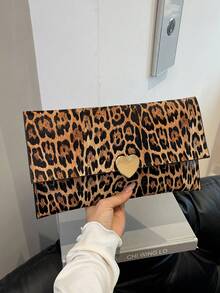 Fashionable Leopard Print Simple Clutch Envelope Bag For Women - Brown - View 1
