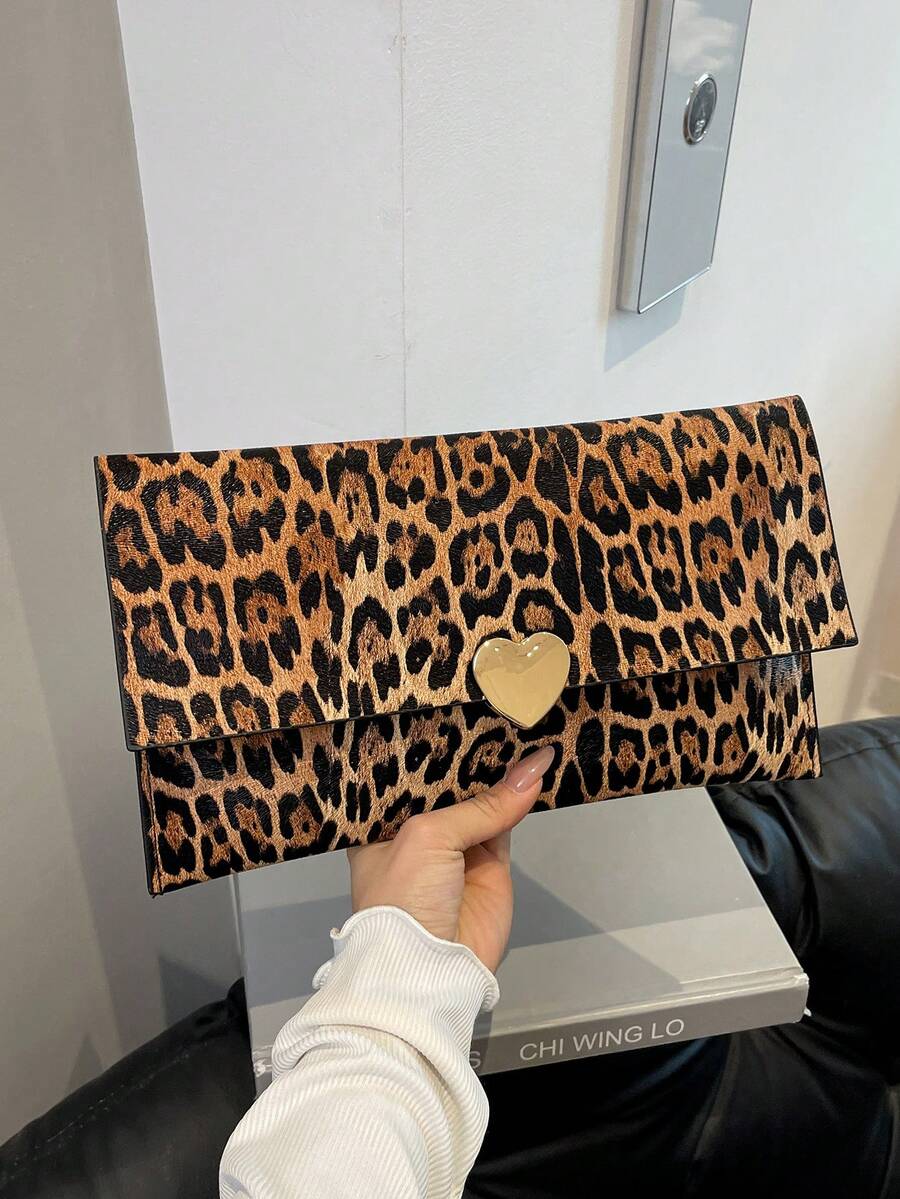 Fashionable Leopard Print Simple Clutch Envelope Bag For Women - Brown - View 1