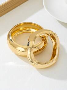 2 pièces Set de bracelets jonc dorés ronds luxueux et , convenant aux femmes, applicable pour soirée, rendez-vous, rassemblement et cadeaux de fête