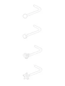 CIZME 4pcs Transparent Nose Studs, 18G/20G Star/Heart Shaped Clear Bone L-Shaped Nose Rings, Nose Piercing Jewelry, Women Nose Studs - Clear - View 11
