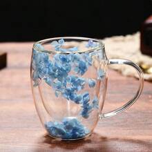 1pc Internet Celebrity Petal Quicksand Cup Highly Attractive Coffee Real Flower Double-Layer Glass Cup Creative Borosilicon Glass Cup, Valentine's Day, Thanksgiving, Christmas, Available When Receiving Guests At Home - Clear - View 15