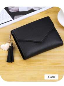Portefeuille décoratif à pompon mignon, portefeuille multifonction  pour femmes. Petit portefeuille, porte-monnaie, porte-cartes, sac enveloppe pour femmes